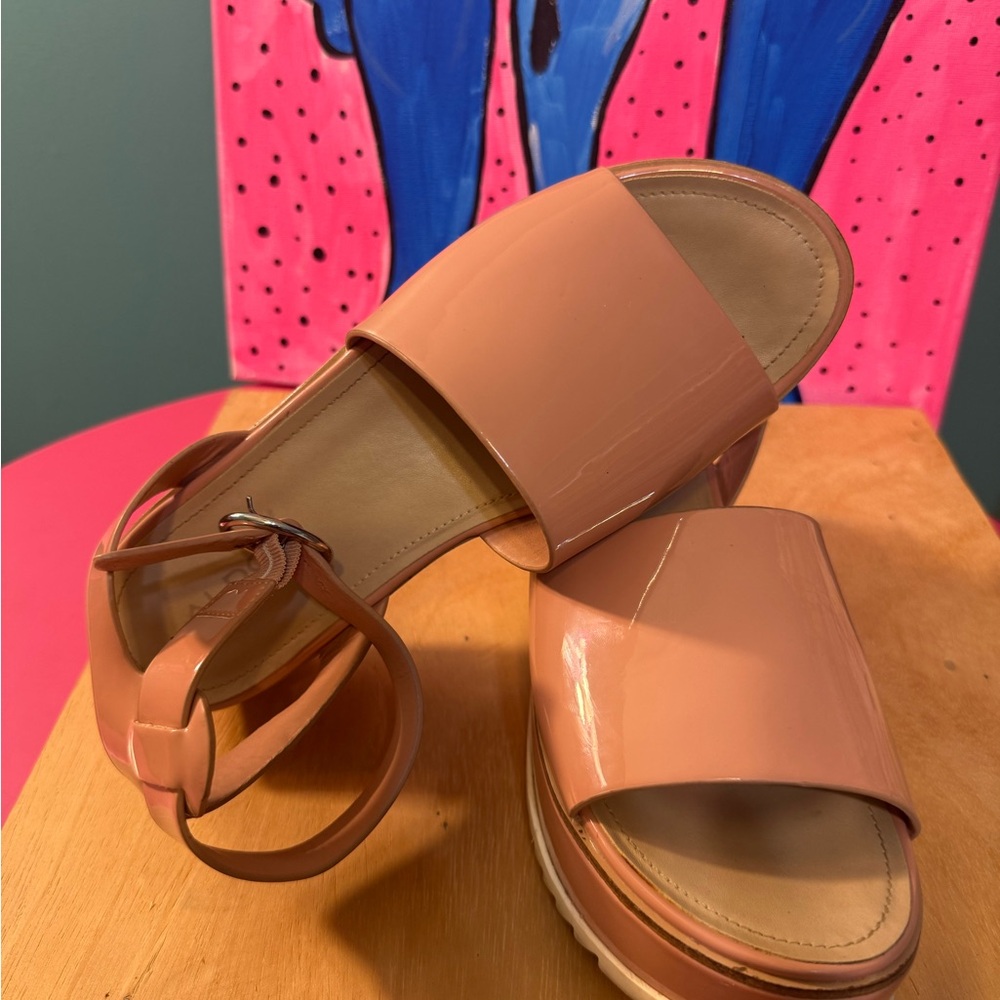 Aldo Glossy Pink Slide Sandals with Ankle Strap